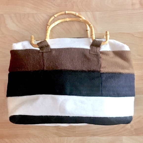 Soft Alpaca wool patchwork satchel bamboo handles - Picture 2 of 8